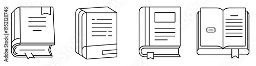 Simple black and white line art depicting a collection of classic books