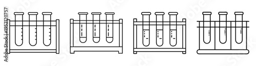 Outline illustration showing test tubes with different liquid levels in racks