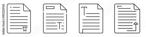 Set of four different documents in line art style with folded corners