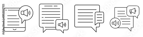 Notification alert message communication on device and speech bubbles black and white
