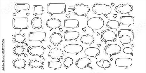 Collection of various speech bubbles and thought clouds