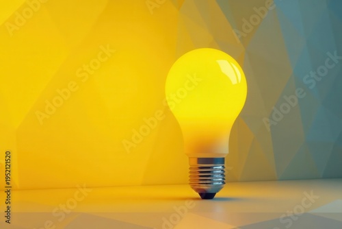 Polygonal incandescent lamp, vibrant yellow backdrop Ideal for startup/education websites , digital art, vibrant