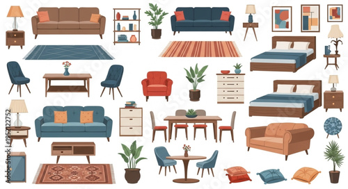 Collection of Modern Home Furniture and Decor Items.