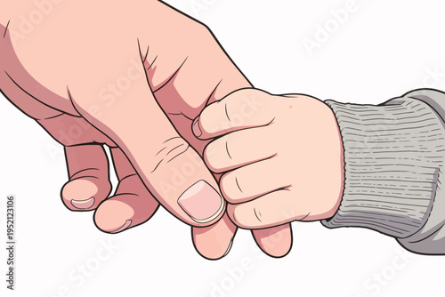 Holding hands between adult and child shows connection in a caring moment at home