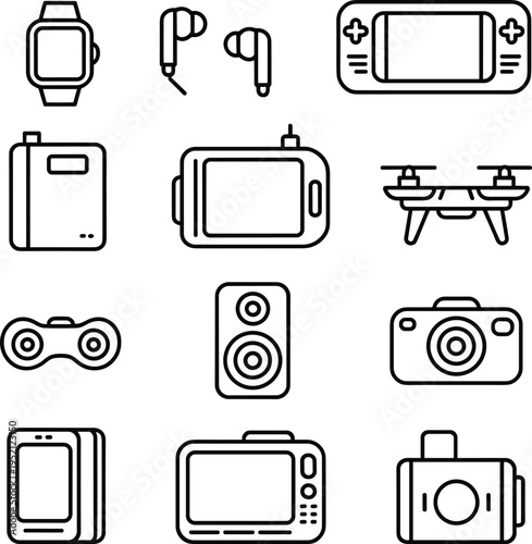 Black line of various electronic devices and gadgets line electronic devices technology smartwatch