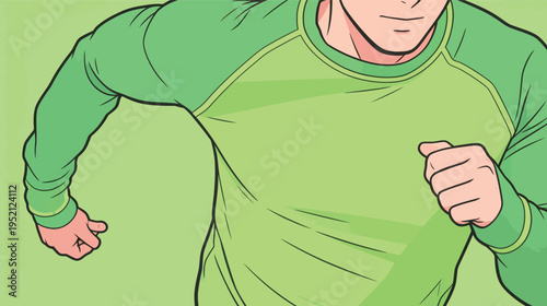 Runner in green shirt moving fast in bright space during a workout session in the daytime without any obstacles in view