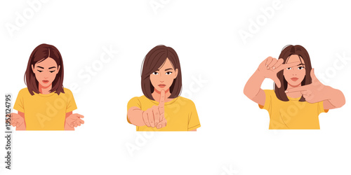 Woman in Yellow T-shirt Expressing Emotions and Gestures with Her Hands