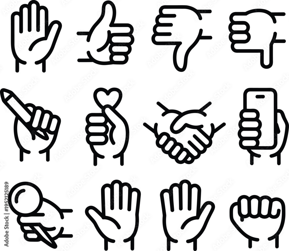 Fototapeta premium Black hand gesture for social media and communication sign symbol thumb