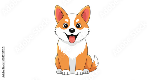 Adorable and happy corgi dog with a big smile and pink tongue out sitting against a clean white background.