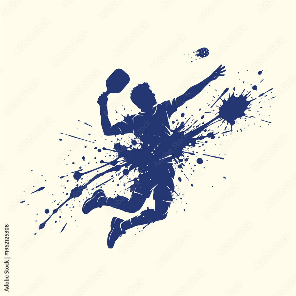 Obraz premium Dynamic Male Pickleball Player in Ink Splash Sketch Style – Action Sports Illustration