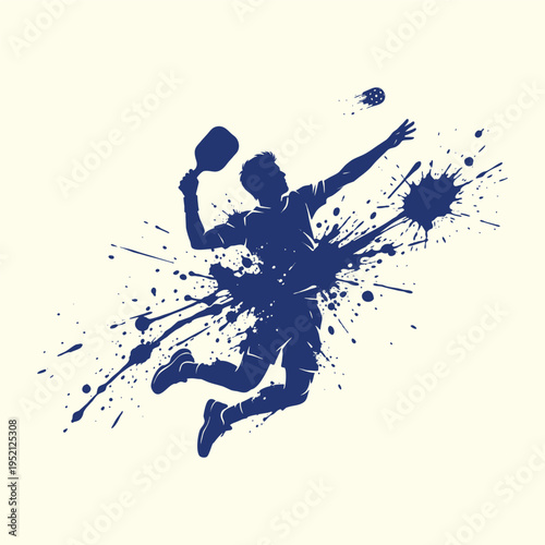 Dynamic Male Pickleball Player in Ink Splash Sketch Style – Action Sports Illustration