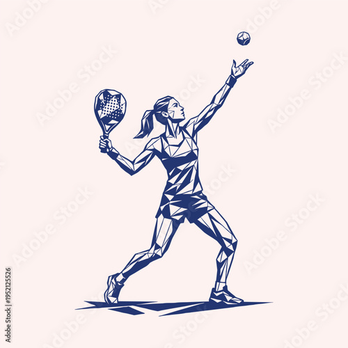Female Padel Racket Player in Sketch Line Art Style – Dynamic Sports Illustration