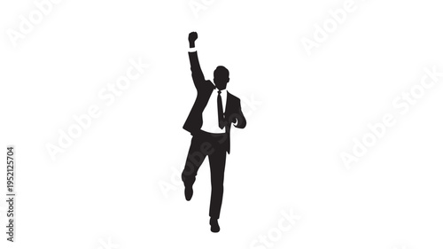 Silhouette of Successful Businessman Celebrating Victory and Career Achievement with Triumphant Fist Pump