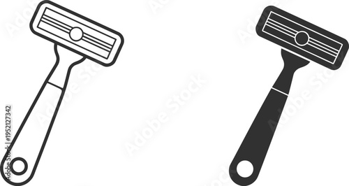 Shaving razor icon set, manual razor blade for grooming outline and solid style personal care vector illustration