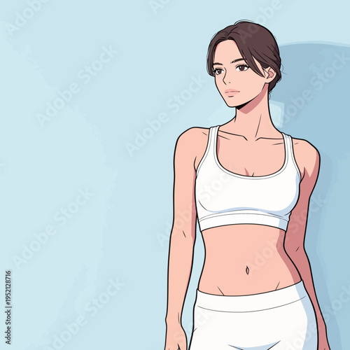 Woman standing in athletic wear with a plain background during daylight in a modern setting