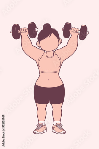 Woman lifts dumbbells while exercising at home in the morning