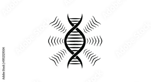 Abstract DNA helix radiating energy waves, symbolizing science and discovery