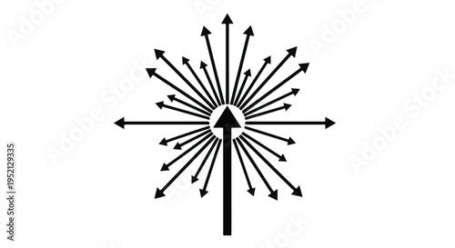 Abstract radial explosion of arrows symbolizing growth and expansion from a central point.