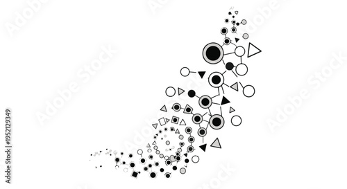 Abstract swirling pattern of interconnected geometric shapes and dots creating a sense of growth and connection