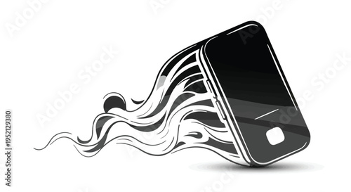 Sleek smartphone emitting flowing abstract energy lines on a white background
