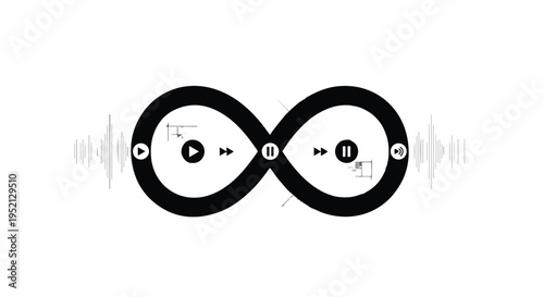 Infinite loop of music playback with play and pause symbols on white background.
