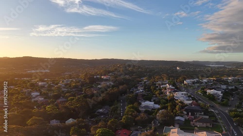 Aerial View of Warriewood Beach and Coastal Cliffs, Northern Beaches Sydney NSW Australia at Golden Hour