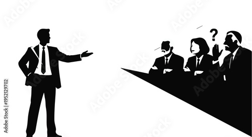 Confused audience members listen to a presenter at a meeting