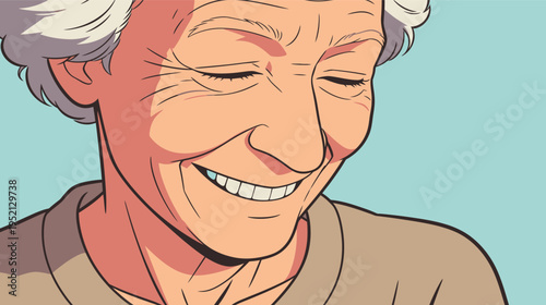 Woman smiles warmly while enjoying a moment of joy during a sunny afternoon at home