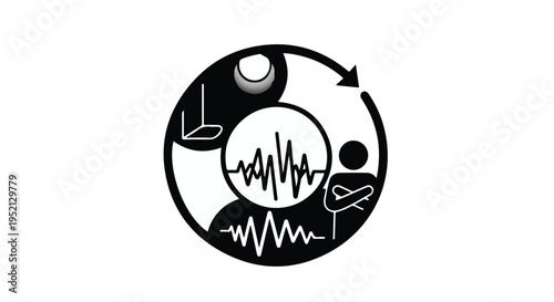 Conceptual graphic illustrating data analysis, human interaction, and technology within a cyclical process.