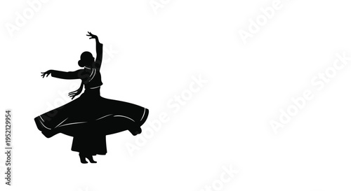 Graceful silhouette of a dancer in traditional flowing attire performing a whirling dervish spin.