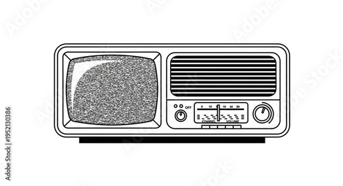 Vintage Television and Radio Combo Device Illustration.