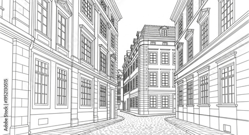 Architectural Sketch of a European City Street.