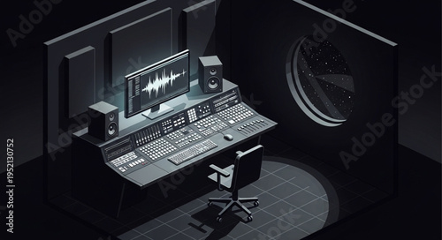 Isometric View of a Modern Music Production Studio Setup.
