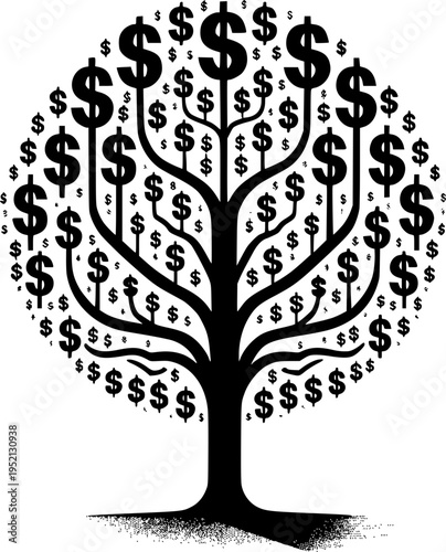 Money Tree Metaphor: A stylized tree flourishes with dollar signs as its leaves, a potent visual metaphor for financial growth, prosperity, and the power of investment.