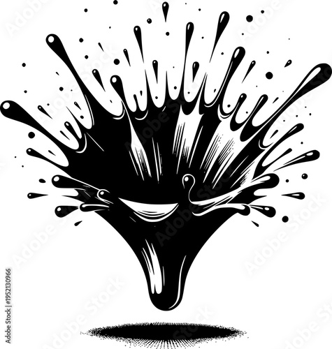 Ink splash with creative art: An artistic explosion of ink, frozen in time as it splashes outward, showcasing dynamic movement and abstract design, perfect for visual storytelling.