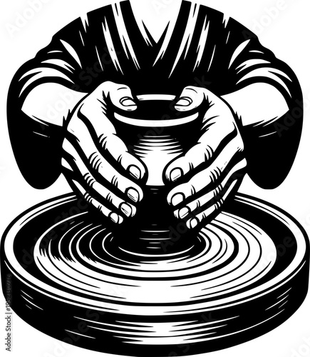 Sculpting Dreams: A craftsman meticulously molds wet clay on a pottery wheel, a display of creativity and skill. It's a tribute to hands-on artistry.