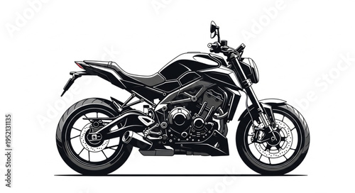 Detailed monochrome illustration of a modern motorcycle design.