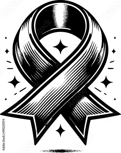 Hope's Embrace: A symbol of awareness, rendered in a bold, monochrome style, this ribbon represents a commitment to causes and support. 