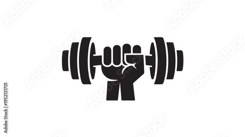 Minimalist black and white illustration of a hand gripping a dumbbell, representing strength, fitness, and workout dedication, ideal for health and active lifestyle concepts