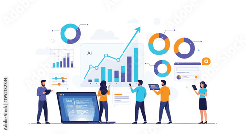 Data analysis and business growth visualized with people and technology