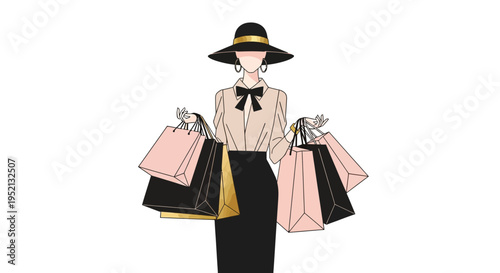 Fashionable woman with shopping bags a classic illustration style