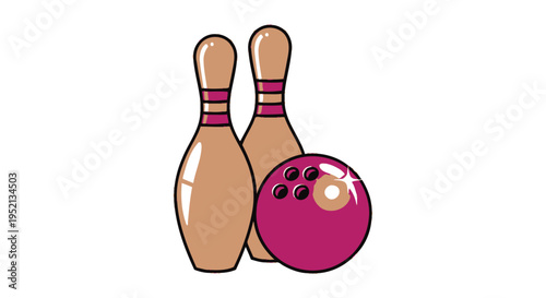 Bowling Ball and Pins: A vibrant illustration showcasing the classic bowling set, ready for a perfect strike. Depicting the thrill of the alley.