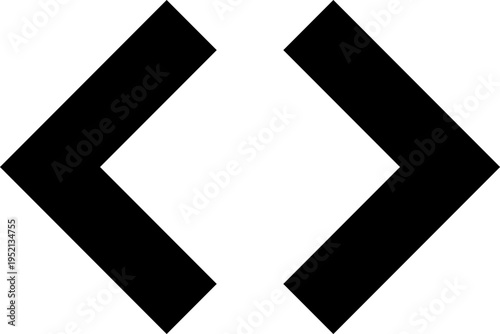 A pair of black and white angle brackets or greater than and less than signs.