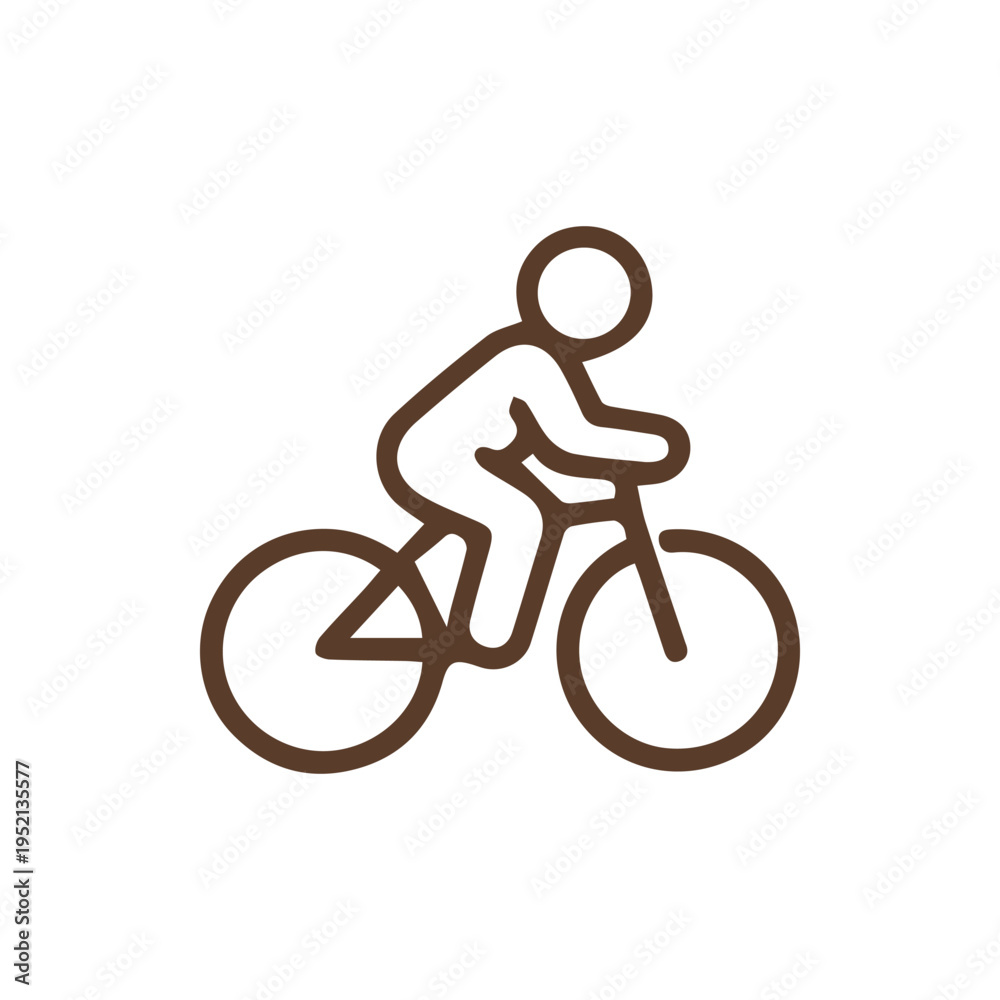 Obraz premium Minimalist Brown Outline Icon Of A Person Riding A Bicycle Symbol