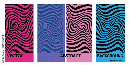 Four vertically oriented panels with wavy striped abstract designs