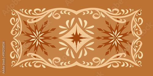 An ornate symmetrical design featuring floral and geometric elements