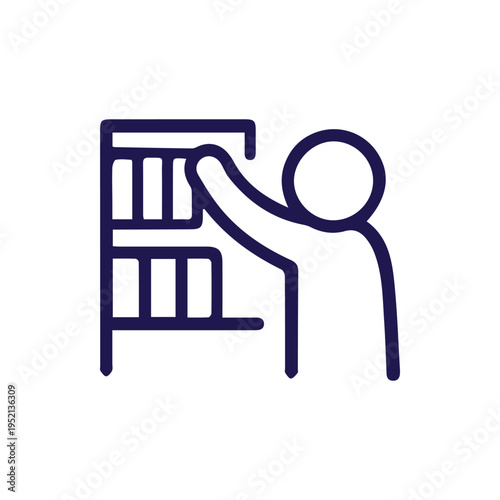 Minimalist Line Icon Of Person Selecting Item From A Shelf Vector