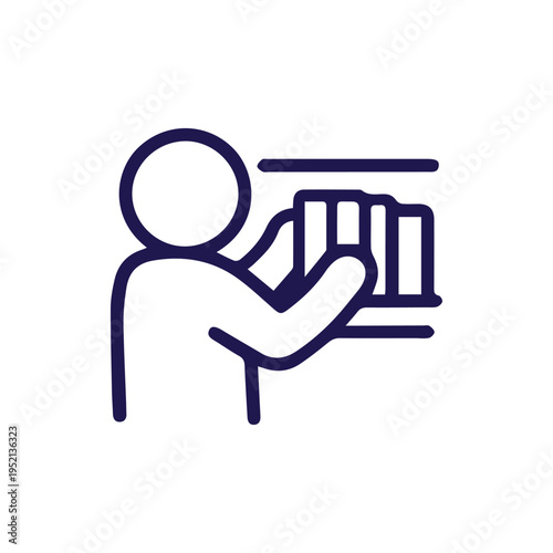 Minimalist Vector Icon of a Reader Choosing a Book from a Library