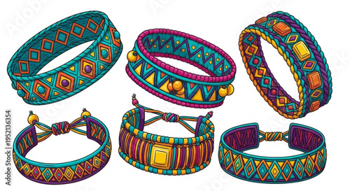 Vibrant colorful bangles with intricate patterns and designs on display isolated on white background traditional jewelry