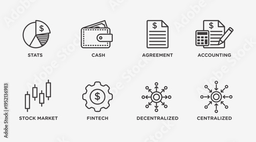 Finance and Money line icons set. Finance Outline icons collection. Business, Money, invoice, Profit, Investment, loan symbols. Stock Vector